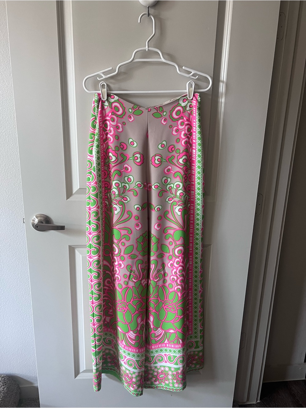 Trina Turk Pink and Green Federer Wide Leg Pant
